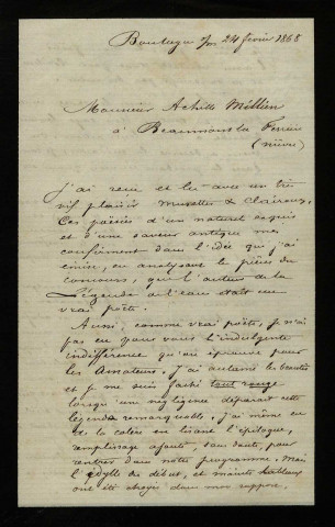 DESEILLE (Ernest), écrivain et membre de la Société académique de Boulogne-sur-Mer (1835-1889) : 2 lettres.