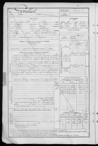 Bureau de Nevers, classe 1891 : fiches matricules n° 1001 à 1500