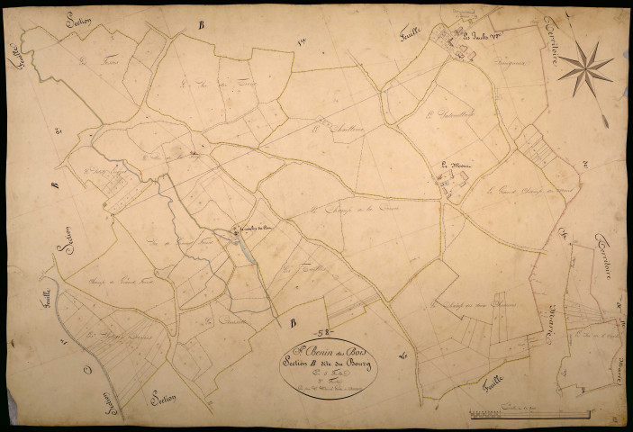 Saint-Benin-des-Bois, cadastre ancien : plan parcellaire de la section B dite du Bourg, feuille 3