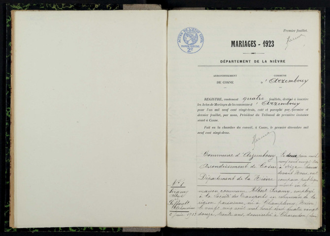 Arzembouy : actes d'état civil.