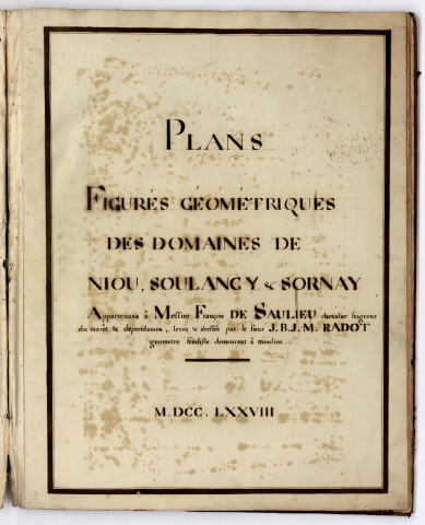 Plans de Nioux, Soulangy, par le Sr Radot géomètre féodiste, pour François de Saulieu, seigneur du Marais : atlas terrier.