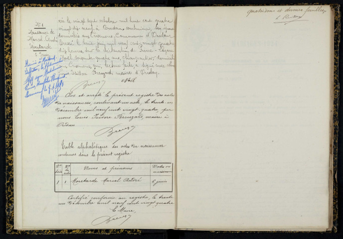 Oudan : actes d'état civil.