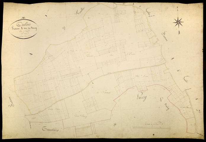 Oulon, cadastre ancien : plan parcellaire de la section A dite du Bourg, feuille 4