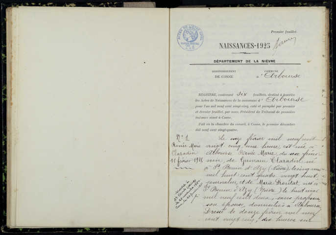 Arbouse : actes d'état civil.