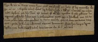 Biens et droits. - Contentieux entre de Corte et le chapitre cathédral de Nevers : transaction (1198), transcription latine du texte (XXe siècle).