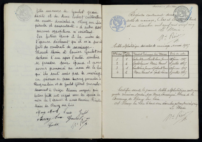 Fleury-sur-Loire : actes d'état civil.