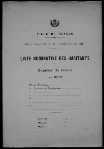 Nevers, Quartier du Croux, 29e section : recensement de 1911