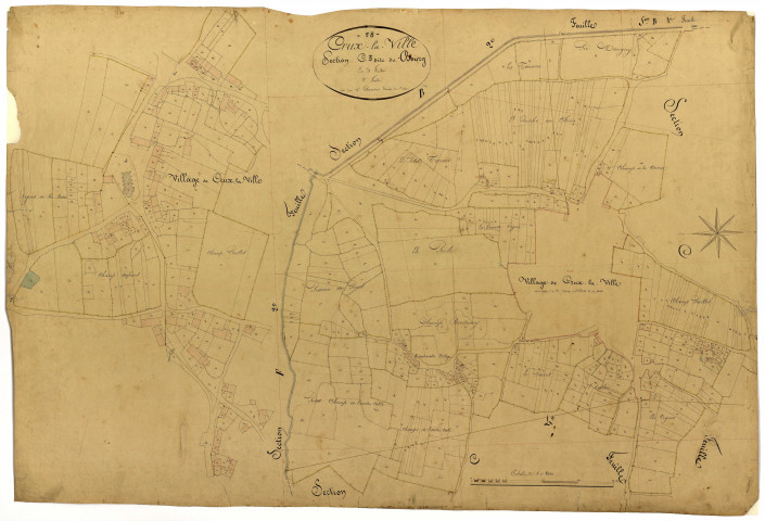 Crux-la-Ville, cadastre ancien : plan parcellaire de la section C dite du Bourg, feuille 3