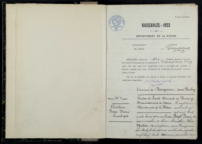 Dampierre-sous-Bouhy : actes d'état civil.