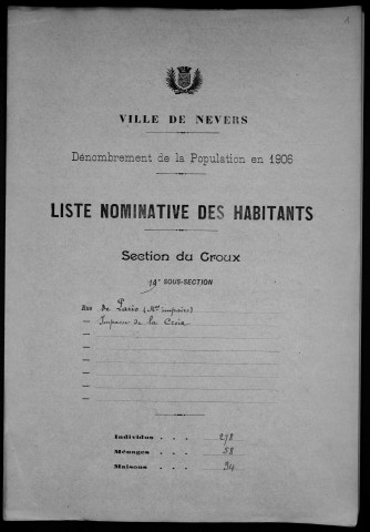 Nevers, Section du Croux, 19e sous-section : recensement de 1906