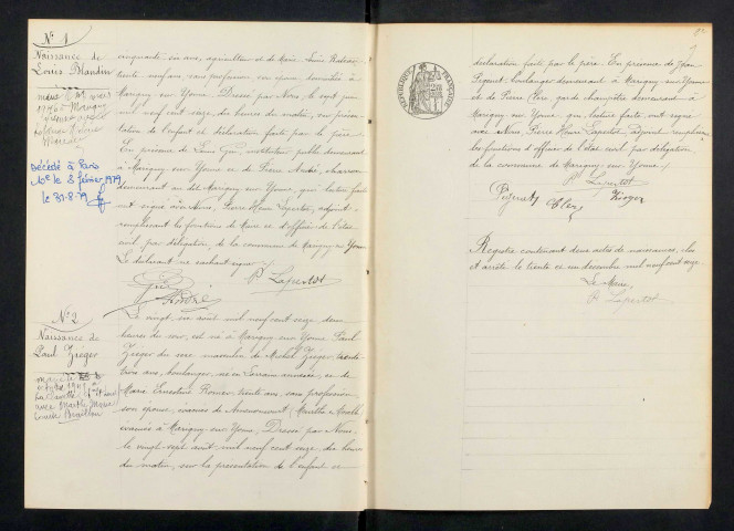 Marigny-sur-Yonne : actes d'état civil.