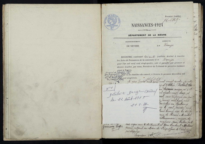 Decize : actes d'état civil (naissances).
