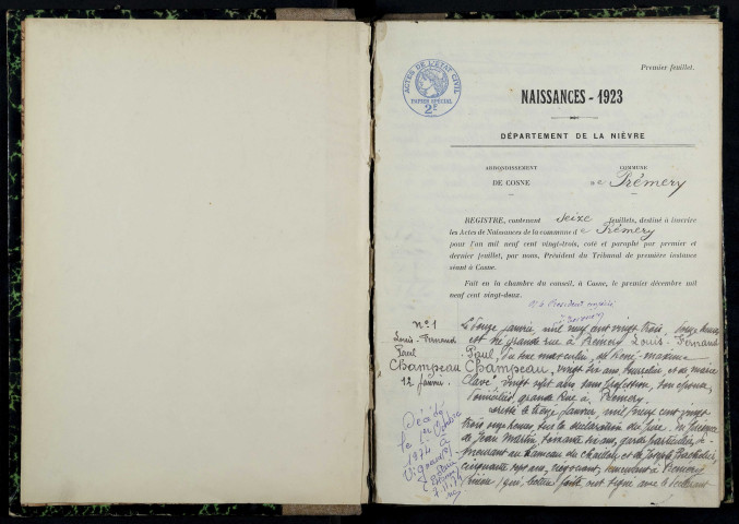 Prémery : actes d'état civil.