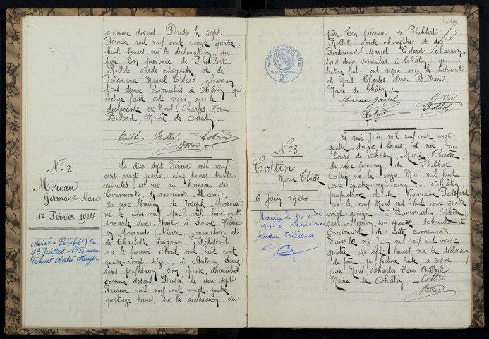 Châtin : actes d'état civil.