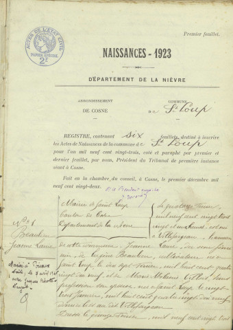 Saint-Loup : actes d'état civil.