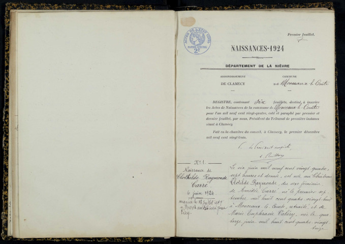Monceaux-le-Comte : actes d'état civil.