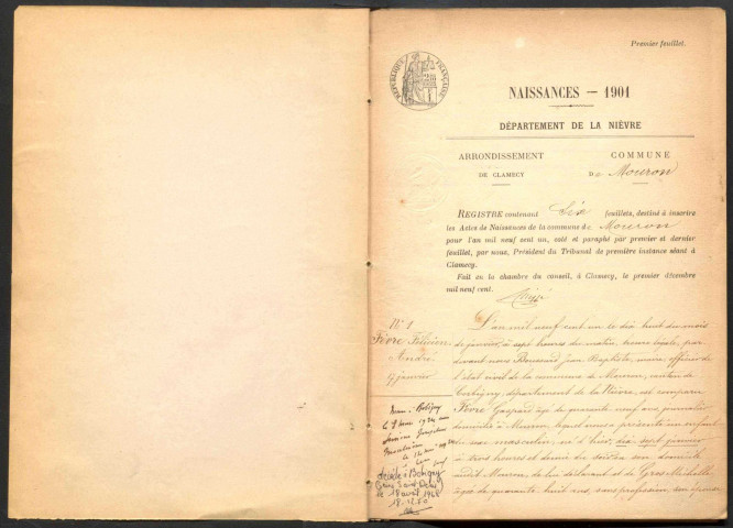 Mouron-sur-Yonne : actes d'état civil.