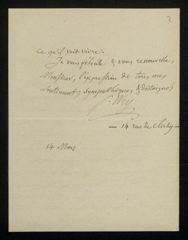 WEY (Francis), écrivain (1812-1882) : 2 lettres.