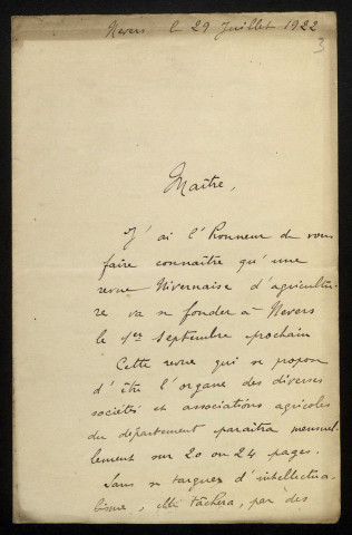 SUISSE (A.), publiciste à Nevers : 2 lettres.