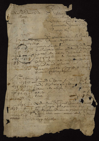 Fief de La Motte à Héry : recueils de lièves terrier avec table nominative.