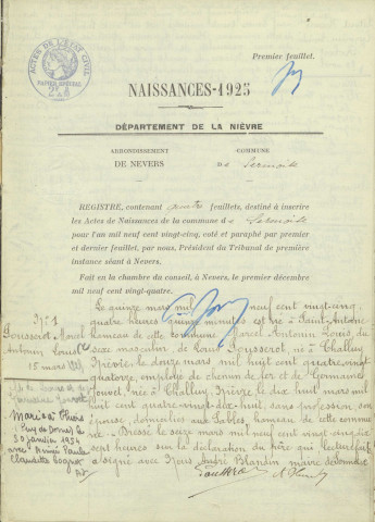 Sermoise-sur-Loire : actes d'état civil.