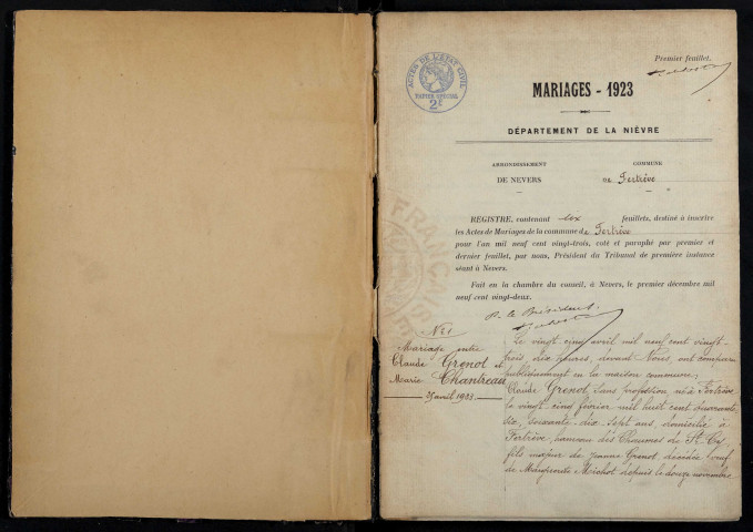 Fertrève : actes d'état civil.