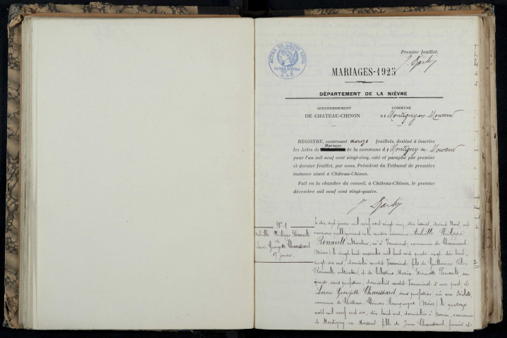 Montigny-en-Morvan : actes d'état civil.