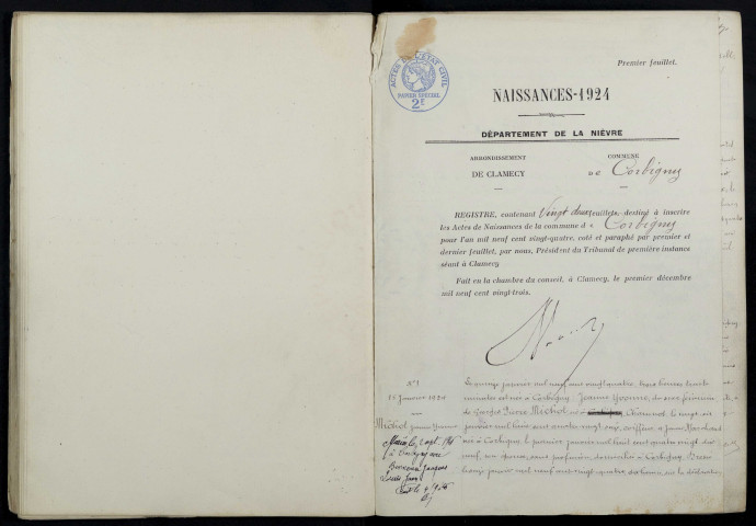 Corbigny : actes d'état civil.