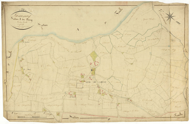Lamenay-sur-Loire, cadastre ancien : plan parcellaire de la section A dite du Bourg, feuille 2