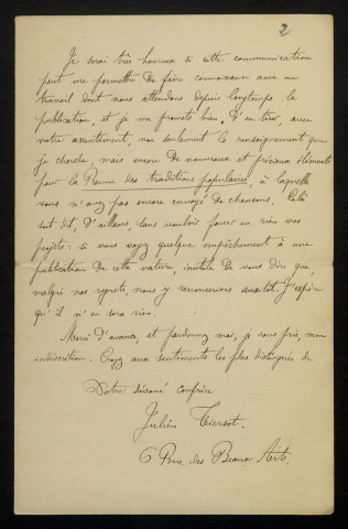 TIERSOT (Julien), folkloriste (1857-1936) : 13 lettres.