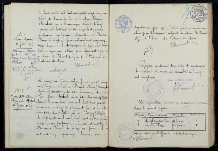 Béard : actes d'état civil.