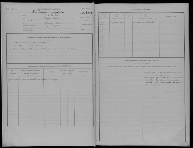 Enfants abandonnés, admission de 1907 à 1910 : registre matricule des n° 3044 à 3275.