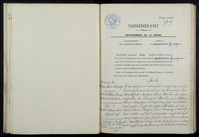 Château-Chinon Campagne : actes d'état civil.