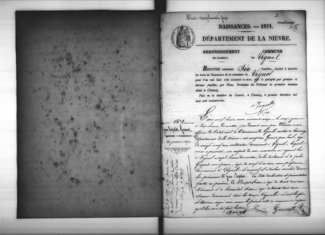 Vignol : actes d'état civil.
