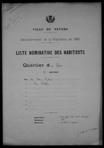 Nevers, Quartier du Croux, 39e section : recensement de 1931