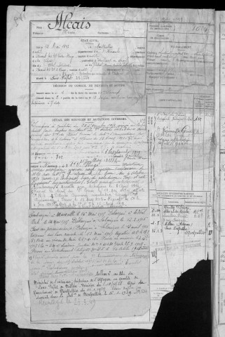 Bureau de Nevers, classe 1913 : fiches matricules n° 1623 à 2023