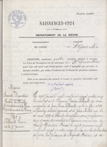 Saint-Quentin-sur-Nohain : actes d'état civil.