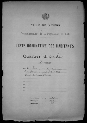 Nevers, Quartier de la Barre, 6e section : recensement de 1921