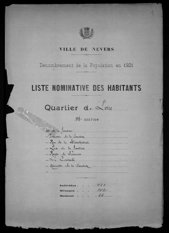 Nevers, Quartier de Loire, 14e section : recensement de 1921