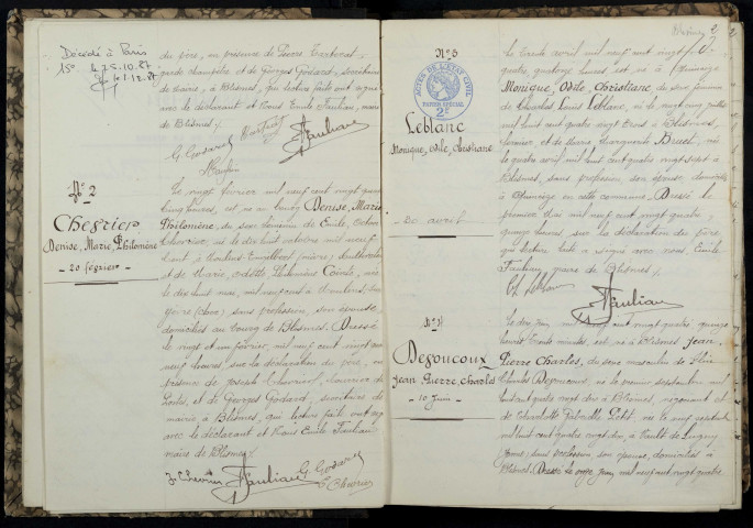 Blismes : actes d'état civil.