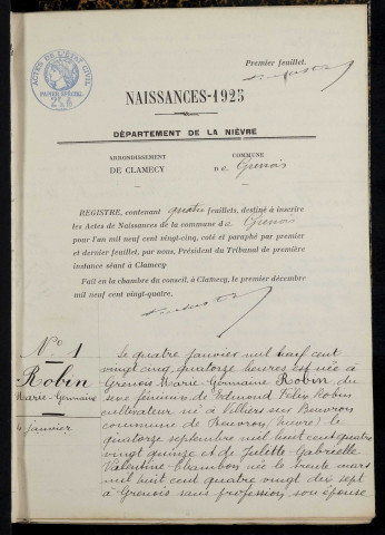 Grenois : actes d'état civil.