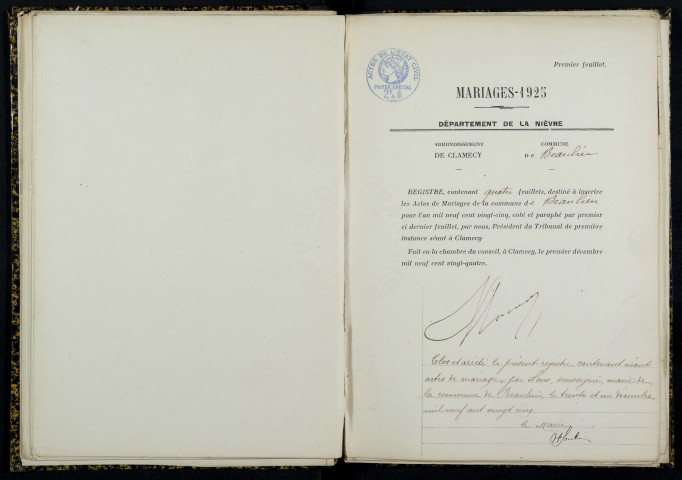 Beaulieu : actes d'état civil.