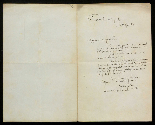 JOBERT (Narzale), poète à Courtaoult (Aube) : 5 lettres, manuscrit.