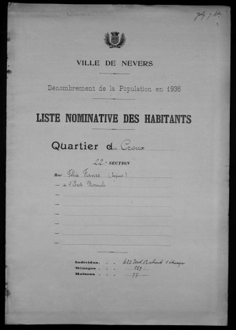 Nevers, Quartier du Croux, 22e section : recensement de 1936