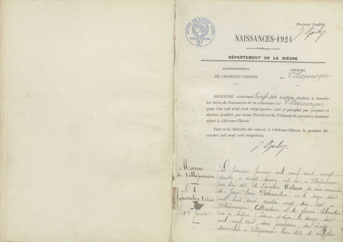 Villapourçon : actes d'état civil.