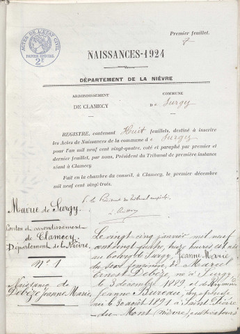 Surgy : actes d'état civil.