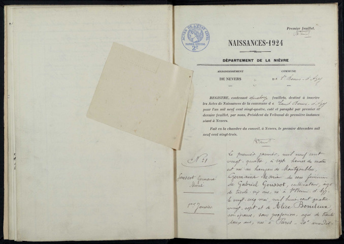 Saint-Benin-d'Azy : actes d'état civil (naissances).