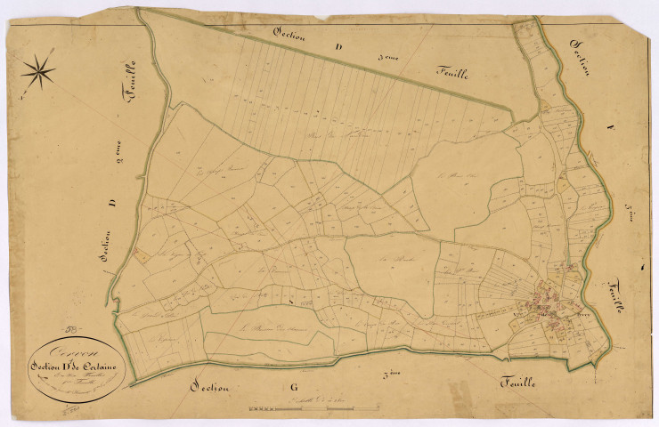 Cervon, cadastre ancien : plan parcellaire de la section D dite de Certaine, feuille 1