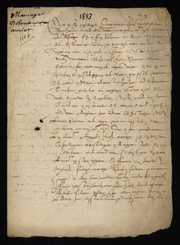 Mariage de La Vernière marchand de Luzy et de Simonne Amyot fille de Michel Amyot élu en l'élection de Château-Chinon : contrat de mariage.