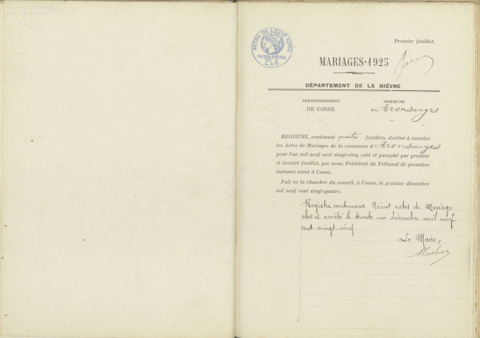 Tronsanges : actes d'état civil.